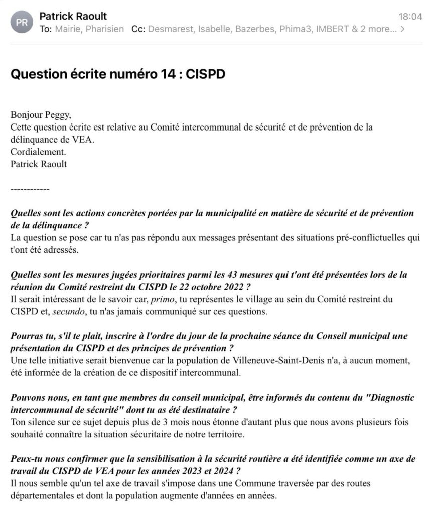 Photos des questions écrites posées en 2023